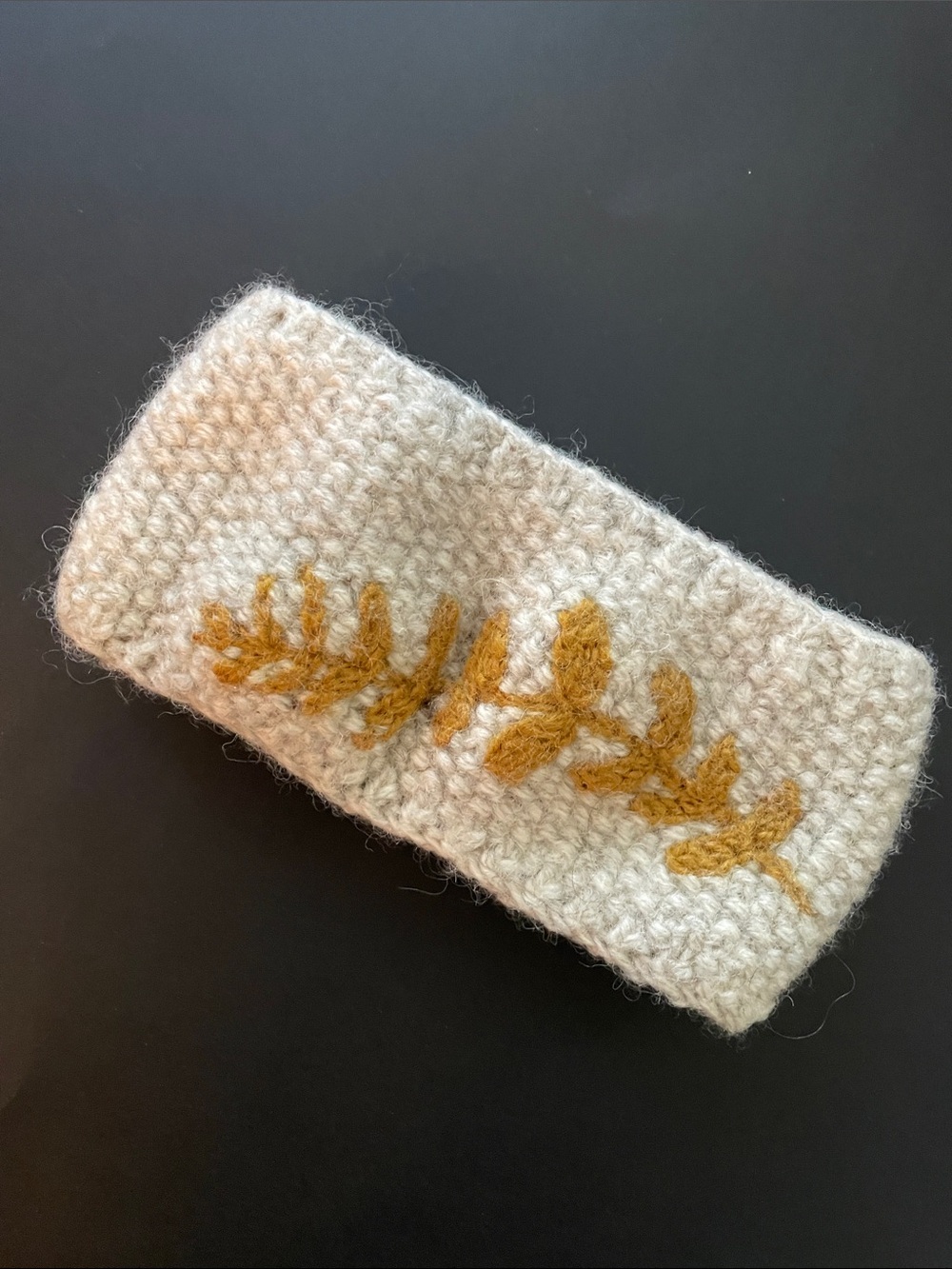 AMBLER WOOL Kids Knit Fleece-Lined Headband Mustard Leaf Embroidery Made in Nepa